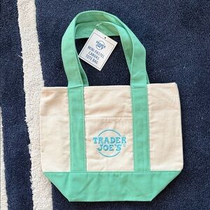 TRADER JOE'S MINI CANVAS TOTE BAG PASTEL GREEN NWT